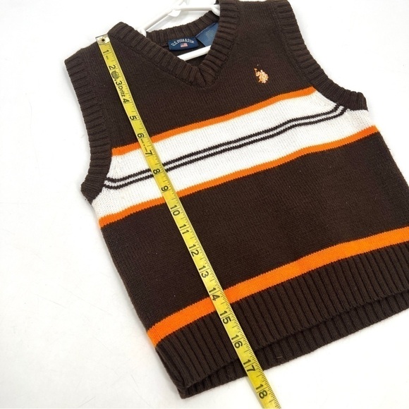US POLO ASSN. Boy's Brown White & Orange Stripe Retro Sweater Vest Size 4T - Picture 7 of 9